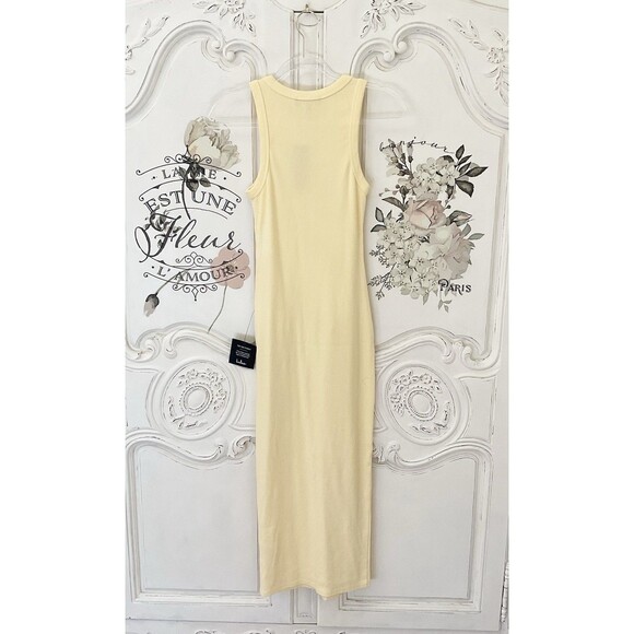 Lulus Majorly Trendy Dress Women's XS Light Yellow Midi Ribbed Bodycon NWT - Picture 10 of 12
